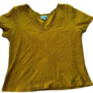 large yellow v- neck cropped shirt